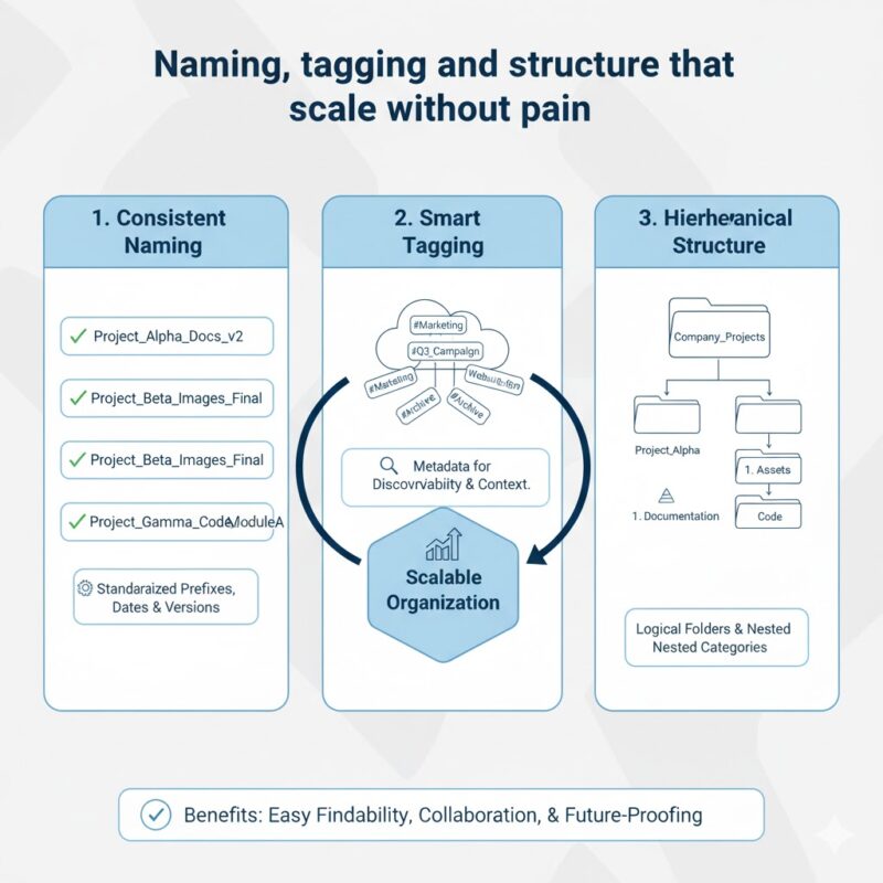 Naming, tagging and structure that scale without pain